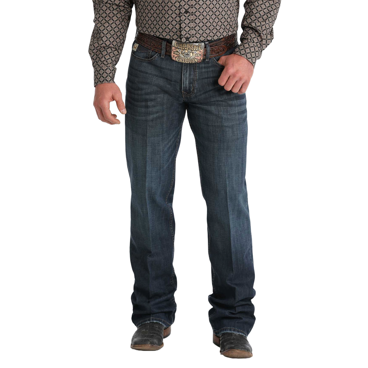 Calça Jeans Cinch Mid Rise Relaxed Boot Cut, vista frontal