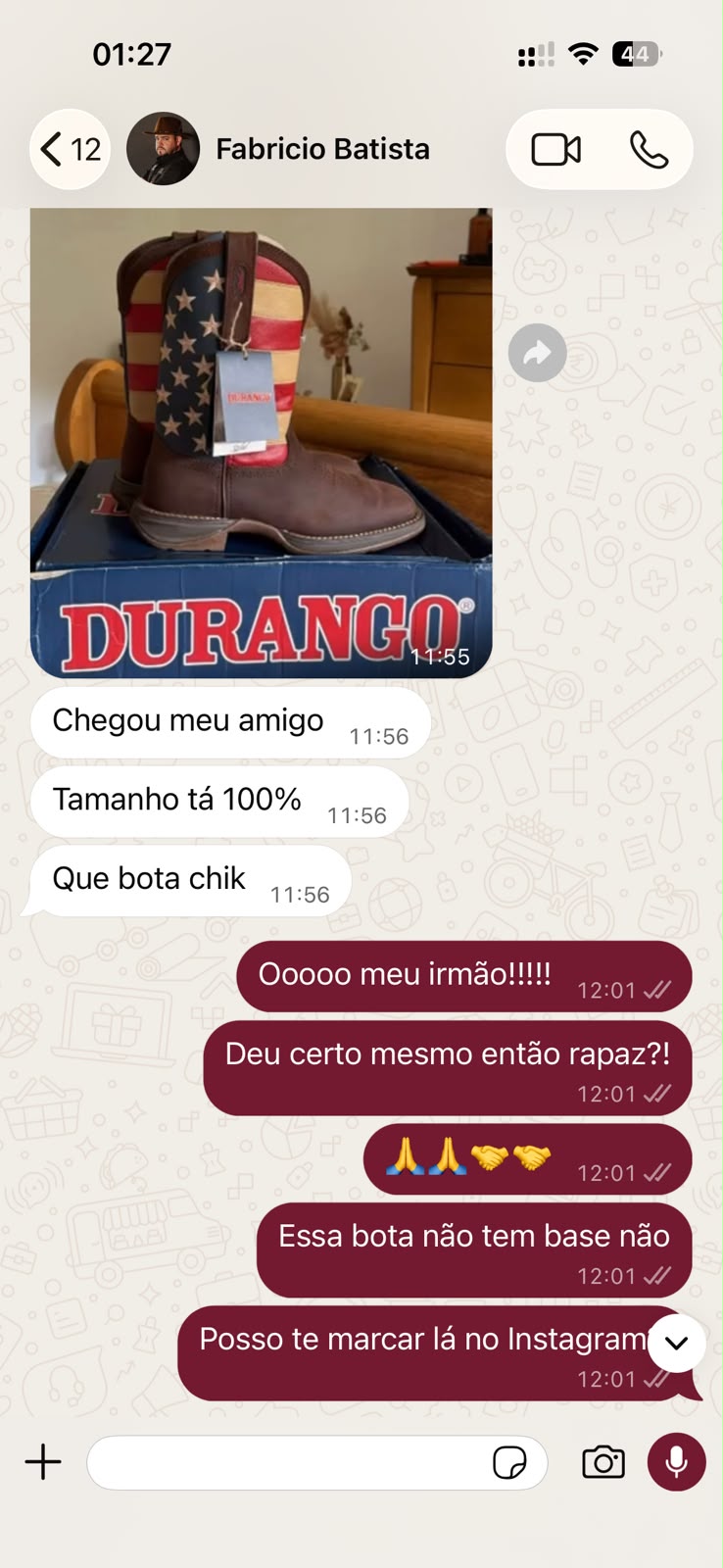 Cliente American Boots: tamanho 100%